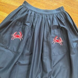 Collectif 1950’s Reproduction Cotton Navy Skirt Pocket Crab Embroidery XXS